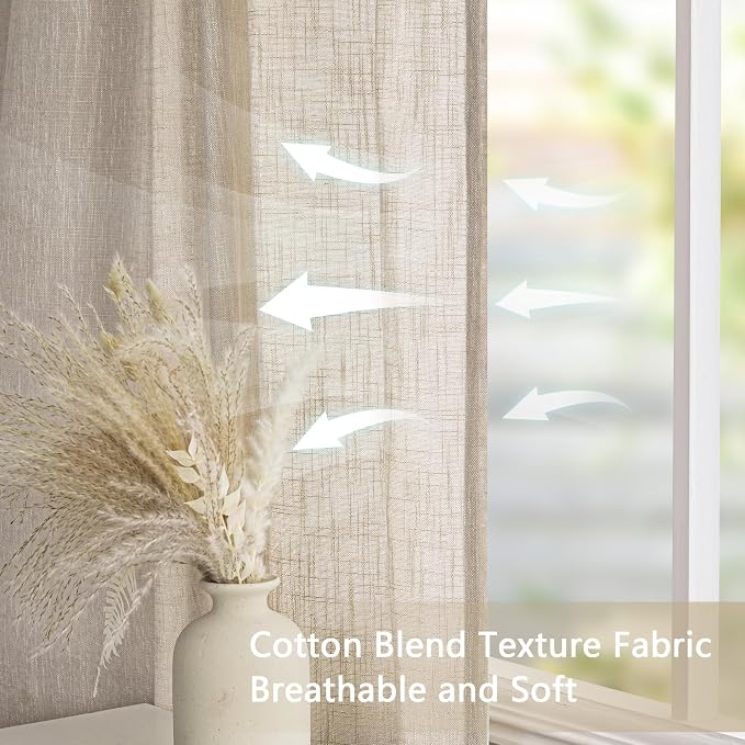 MYSKY HOME Semi Sheer Light Oatmeal Curtains 36 Inches Long - Image 6