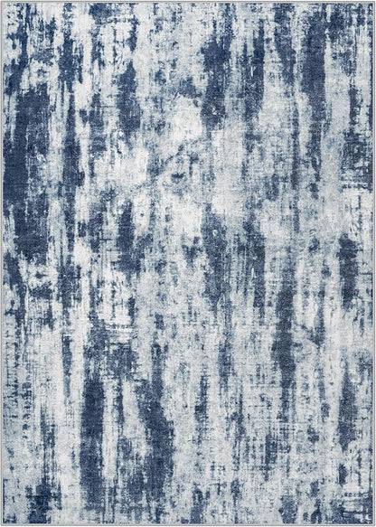 10x14 Area Rugs for Living Room: Washable Abstract Blue Grey Badroom Carpet | - Image 2