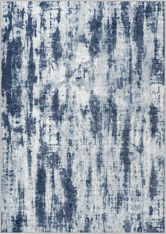 4x6 Area Rugs for Living Room: Washable Abstract Blue Grey Badroom Carpet | - Image 3