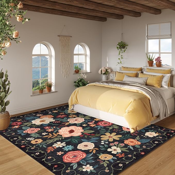 DUKINO 6x9 Area Rugs, Floral Washable Rug - Image 4