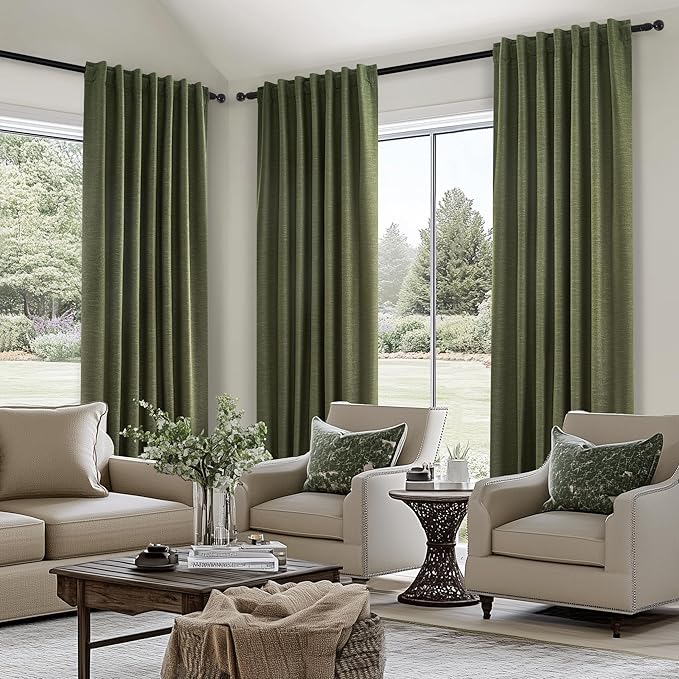 Olive Green Curtains 120 Inch Long 2 Panels Set - Image 3