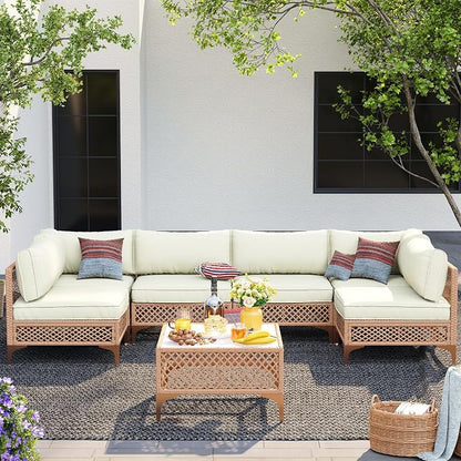 7-Piece Generous Patio Furniture Set, Wicker Outdoor Sectional Set - Image 3
