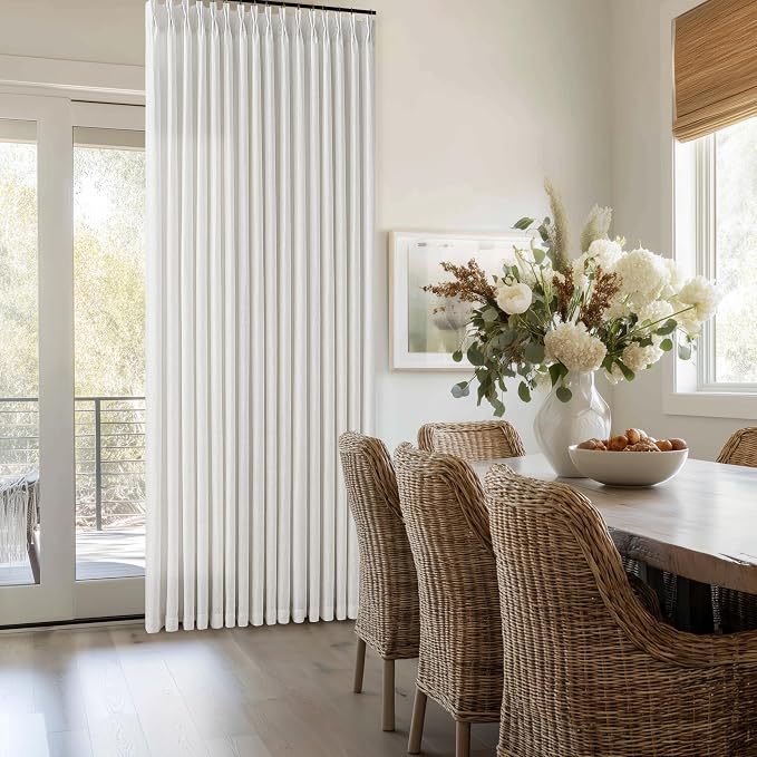 92 Inch Pinch Pleated Beige White Semi Sheer Linen Blend Curtains | Farmhouse - Image 8