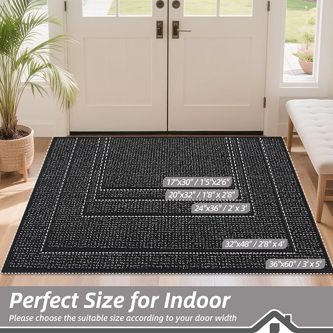 BEQHAUSE Dirt Trapper Door Mat 36" x 60", Non-Slip Washable Doormats, Low - Image 2