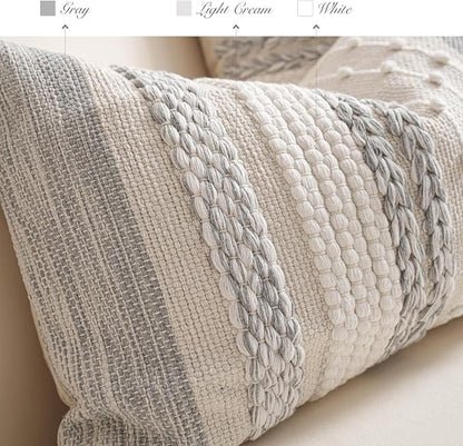 Gray Boho Decorative Throw Pillow Cover 20x20 Square Farmhouse Accent Cushion - Image 3