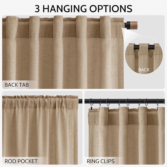 Sand Beige Linen Curtains 84 Inch Length - Image 2