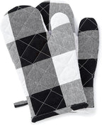 Encasa XO Long 12"x7" Oven Microwave Hand Gloves Mitts (2 pc Set) for Kitchen Cooking & Baking - Heat Resistant, Thick & Safe, Protection of Hands from Hot Utensils - Buffalo Black Checks