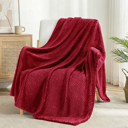 Exclusivo Mezcla Soft Waffle Fleece Bed Blanket Twin Size, Deep Red | - Image 4