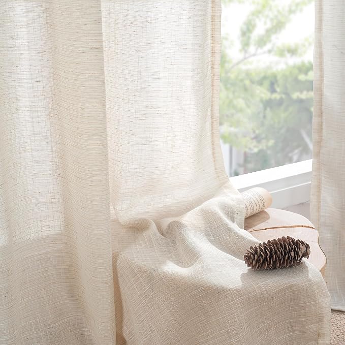 BGment Oatmeal Linen Semi Sheer Curtains 63 Inch Length - Image 8