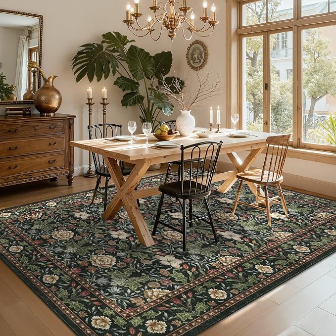 GarveeHome Area Rugs 8x10 for Living Room, Forest Green Floral Large Washable - Image 3