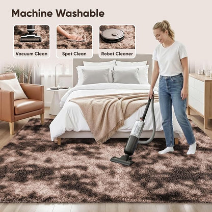 PLHXFR 4x6 Area Rug Living Room: Fluffy Bedroom Soft Shag Rug Coffee Brown | - Image 8