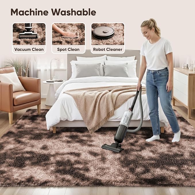 PLHXFR 9x12 Area Rug Living Room: Fluffy Bedroom Soft Shag Rug Coffee Brown | - Image 8