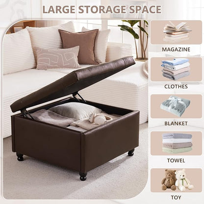 Weture 30 Inch Large Square Storage Ottoman Coffee Table, Oversized Square - Image 3