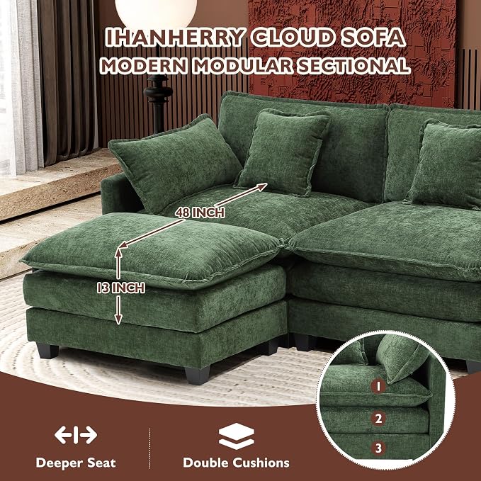 Ihanherry 111.4" U Shaped Modern Sofa Modular Sectional Cloud Couch - Image 3