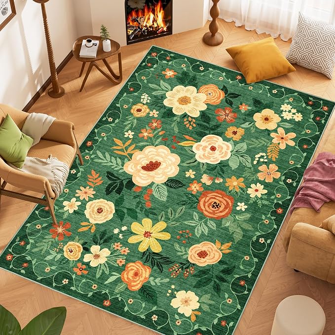 DUKINO 5x7 Area Rug Floral Washable Rug - Image 3