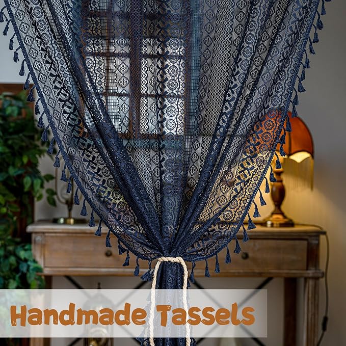 Sutuo Home Navy Blue Boho Doorway Curtain - Image 3