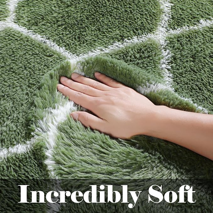 Area Rugs for Bedroom Living Room, 4x6 Fluffy Olive Green and White Rug | - Image 2