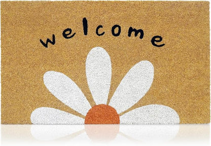 Coir Welcome Mat, Welcome Daisy, 24 x 36 in | 100% Natural Coir, Anti-Shedding by AmaruDoorMats