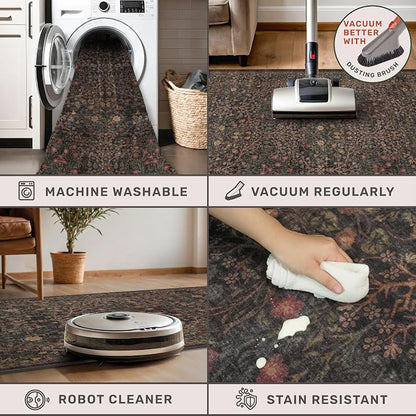 Brown Boho Washable 2x10 Hallway Runner Rug - Image 3