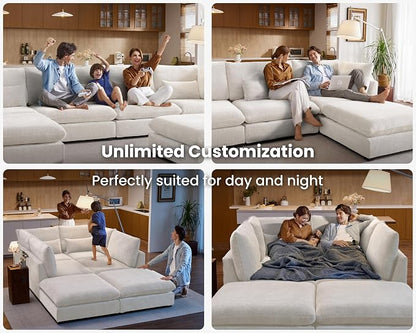 154" Oversized Chenille Couch Modular Sectional Sofa, Washable Cloud Couch - Image 5