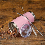COMOOO 20oz Double Wall Vacuum Insulated Travel Mug, Stainless Steel Tumbler with Lid, Durable Powder Coated Insulated Coffee Cup for Cold & Hot Drinks (Pink, 1 Pack)
