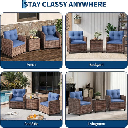 Garvee Outdoor Wicker Chairs, 3 Pieces Patio Furniture Set, All Weather High - Image 7