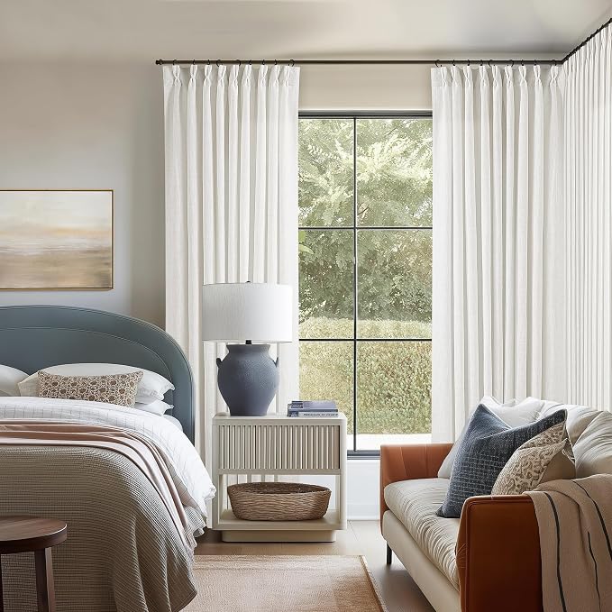 Beige White Pinch Pleated Linen 102 Inch Curtains 60 Inch Width | Linen Blend - Image 8