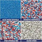 Twisweet Edible Patriotic Sprinkles 12oz, Red White and Blue Sugar Sprinkles Silver Star Mix, 4th of July American Sprinkle, Team USA Memorial Day Confetti, Cupcake Topper Cookie Ice Cream Cake Decorations, Independence Day Birthday Festival Party Supp...
