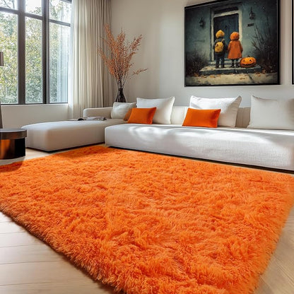 Orange Rugs for Living Room Bedroom, 5x8 Fluffy Bedside Area Rug, Soft Plush by ONASAR