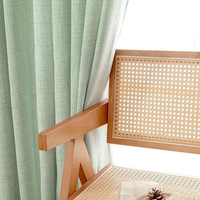 YoungsTex Sage Green Curtains, Linen Semi Sheer Drapes 84 Inch Long 2 Panel | - Image 6