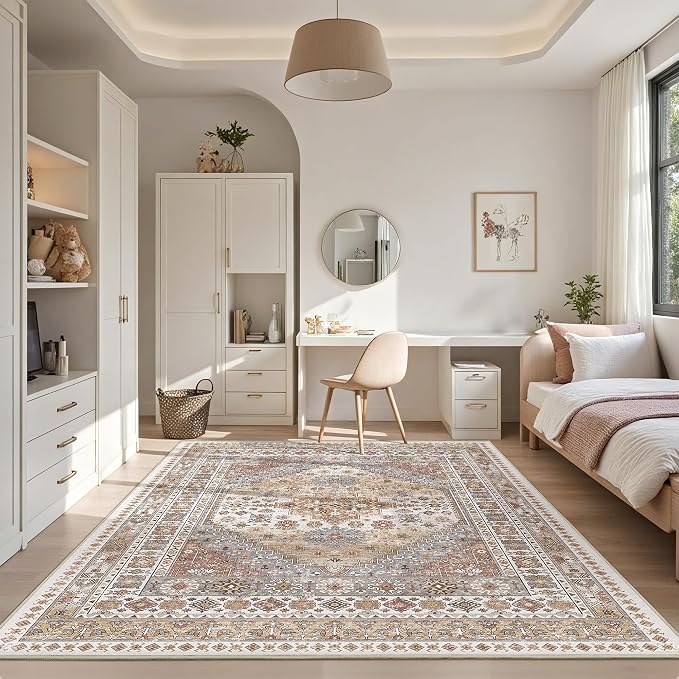 Area Rugs 5x7 Washable Rugs for Living Room, Ultra-Thin Soft Floral Vintage - Image 3