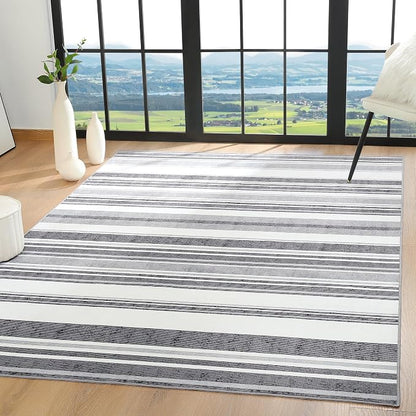 Area Rug 4x6 Grey Rug Washable Rugs Non Slip Low Pile Small Carpet - Image 4
