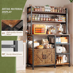 EnHomee Bakers Rack with Power Outlet, 6 Tier Microwave Stand, Coffee Bar Organizer with 8 L-Shaped Hooks, Kitchen Shelves with Storage, 14.1 x 30.1 x 63.1 Inches, Rustic Brown
