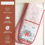 Maison d' Hermine Double Oven Mitts 100% Cotton 7"x35" Double Oven Mitt Heat Resistant BBQ Cooking Gloves with Loop, Baking, Grilling, Home, Kitchen, Handling Hot Pans (Rural Christmas)
