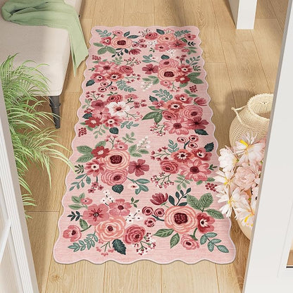 DUKINO 2x5 Washable Runner Rug, Floral Non Slip Rug by DUKINO