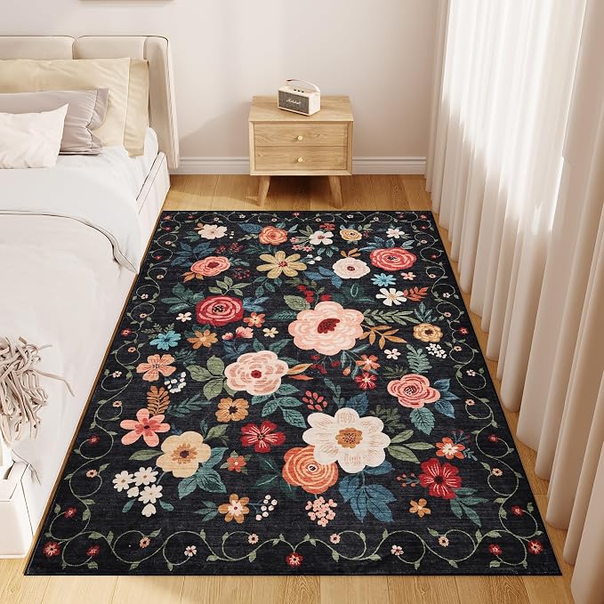 DUKINO 4x6 Area Rug, Floral Washable Office Rug Non Slip Chair Mat, Stain - Image 5