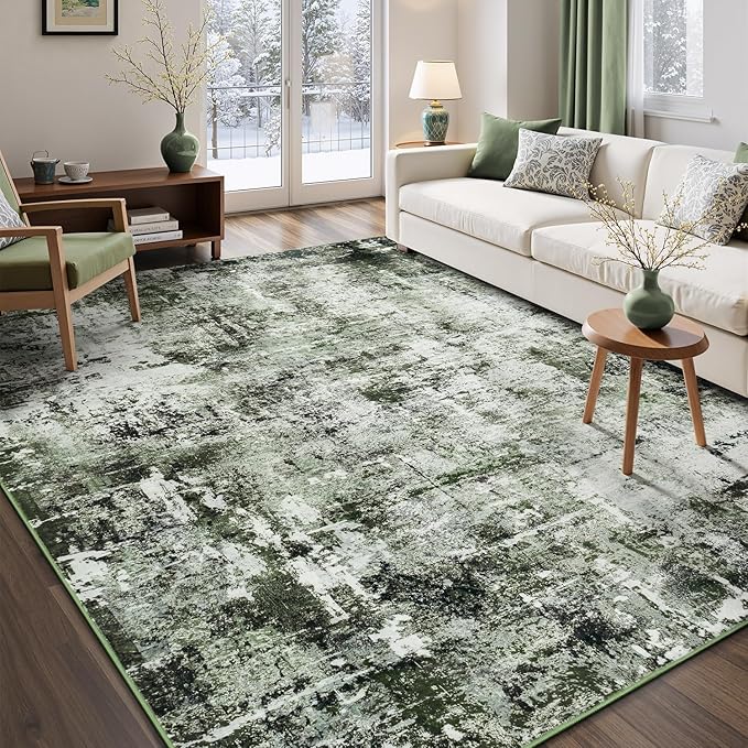 Rugflix 4x6 Area Rugs for Living Room, Washable Dark Green Large Rug | Machine by RugflixAreaRugs