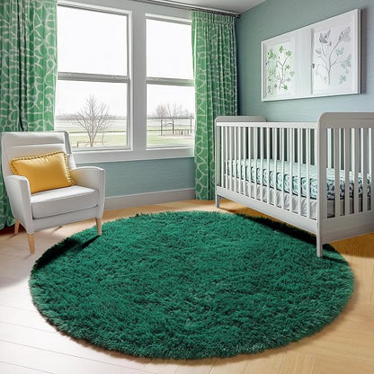 Dark Green Round Area Rugs 6ft, Ultra Soft Bedroom Circle Rug - Image 7