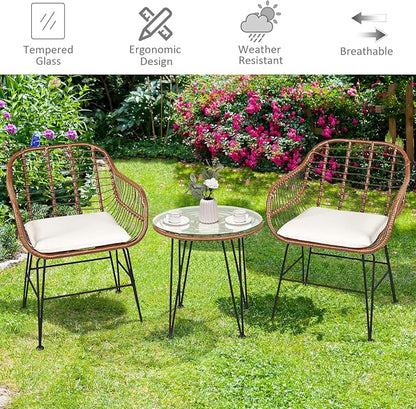 Tangkula 3 Pieces Patio Conversation Bistro Set, Outdoor Wicker Furniture - Image 9