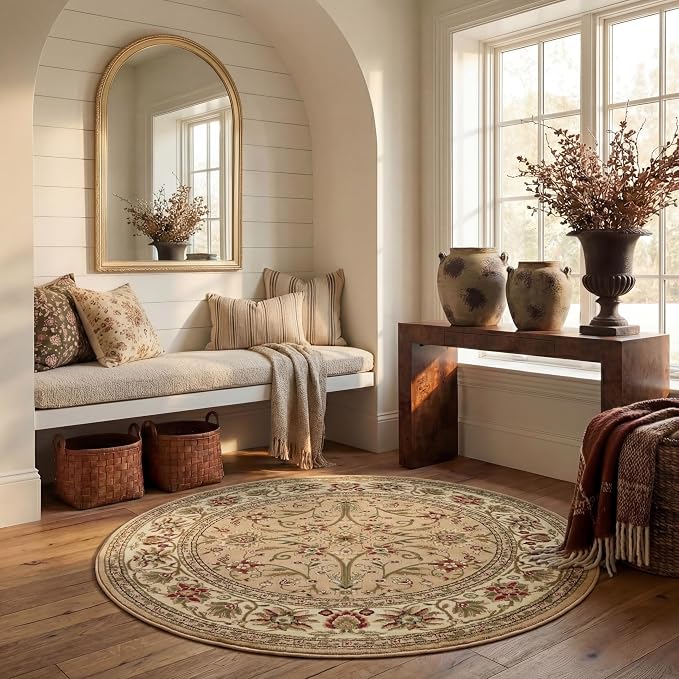 SAFAVIEH Lyndhurst Collection 6' Round Beige/Ivory LNH212D Traditional Oriental by Unknown