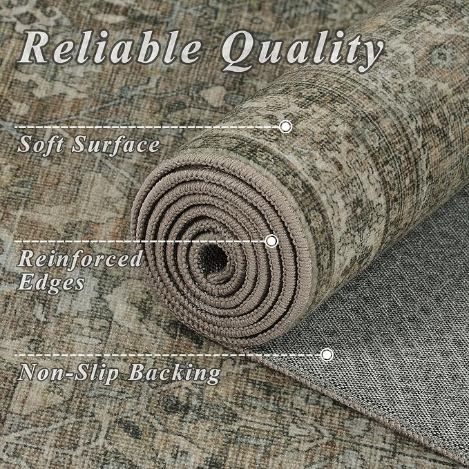 Schweek 2x6 Hallway Runner Rug Washable Non Slip Rugs Vintage Brown Grey | - Image 5
