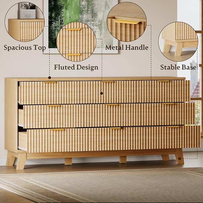 BORNOON 63" Long Dresser for Bedroom, 9-Drawer Fluted Dresser, Extra-Wide Wood - Image 5
