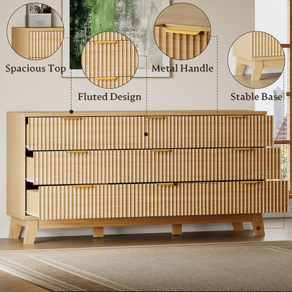BORNOON 63" Long Dresser for Bedroom, 9-Drawer Fluted Dresser, Extra-Wide Wood - Image 5