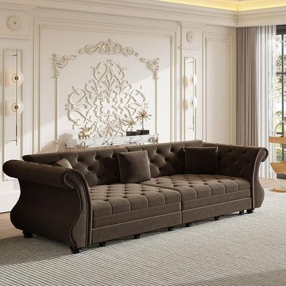97.6" Oversized Pull Out Sofa Bed, Chesterfield Velvet Sleeper Sofa Couch - Image 8
