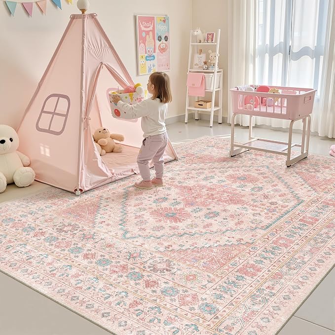 Pink Rugs for Bedroom-6x9 Area Rugs for Living Room, Girls Room | Washable Rugs by Zesthome