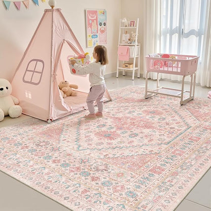 Pink Rugs for Bedroom-6x9 Area Rugs for Living Room, Girls Room | Washable Rugs by Zesthome