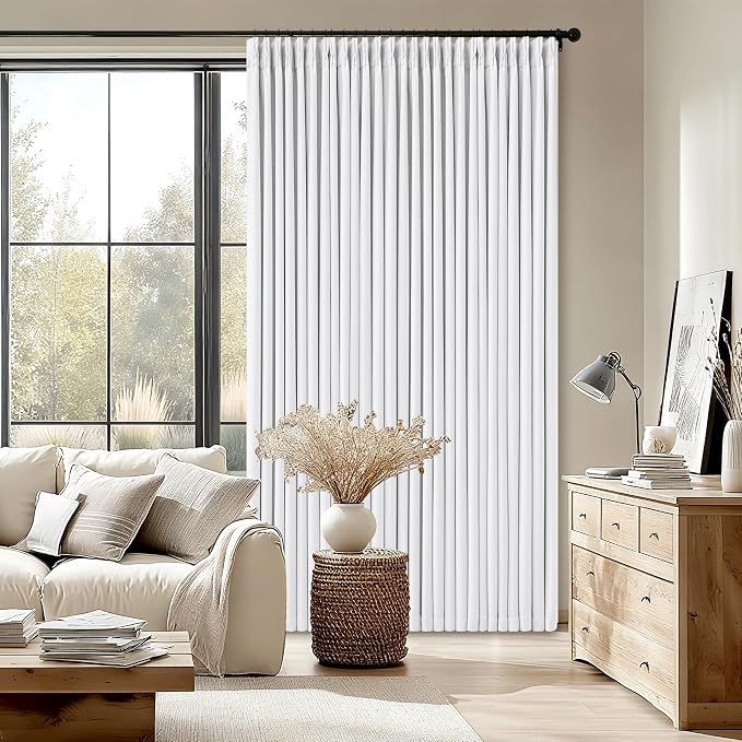 Snow White Pleated Linen 100% Blackout Curtains 120 Inches Long | Pinch Pleat - Image 9