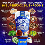 Wixar Nootropics Mushroom Coffee - Ten Superfood Extract Instant Coffee Powder with Lions Mane, Turkey Tail, Reishi, Chaga, Shiitake, Rhodiola Rosea, Gotu Kola, Bacopa - 5oz Mushrooms Supplement