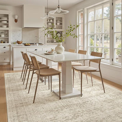 Soalmost 5x8 Area Rugs Beige Low Pile Washable Trendy Faded Style Rug | Vintage - Image 3