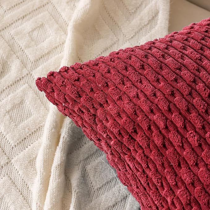 Set of 4 Burgundy Decorative Throw Pillow Covers 26x26 Inch Corduroy Pillow - Image 3